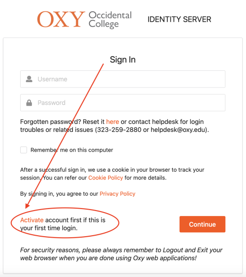 Activate Your oxy.edu Account