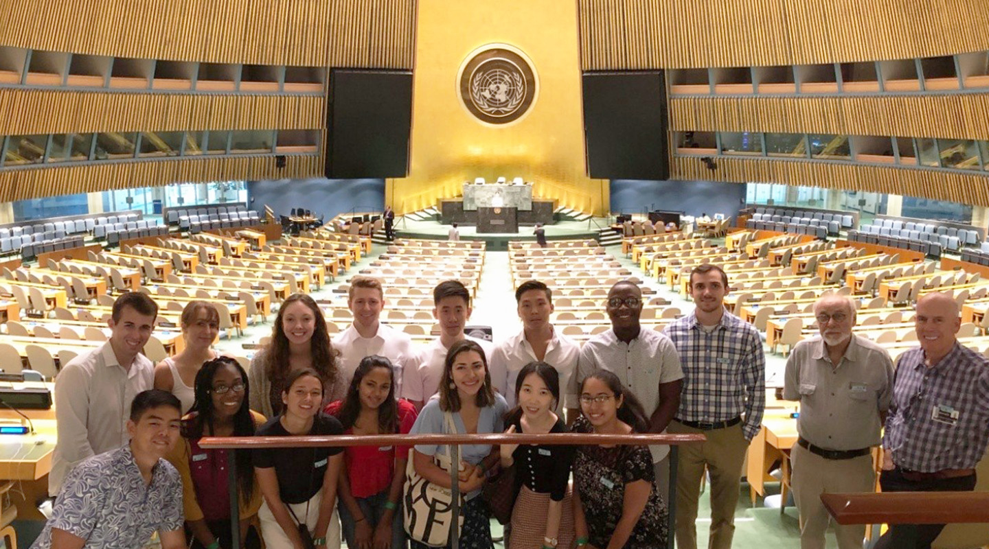 students at the UN building
