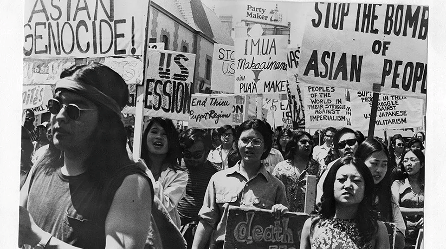 Asians at a protest from the 1970s