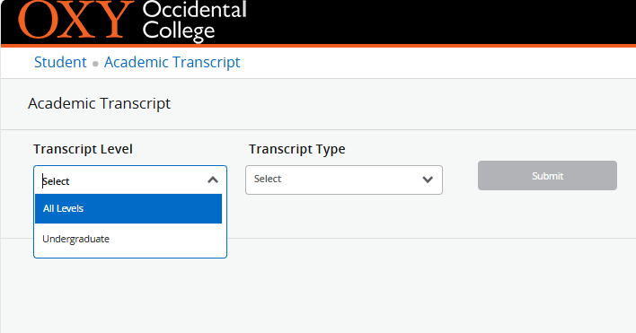 Instructional screenshot for locating unofficial transcript 