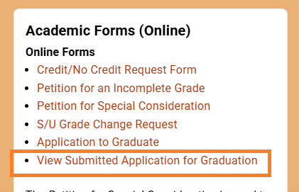 Instructional screenshot for viewing graduation application 
